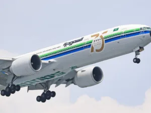 saudia airlines plane with 75 years livery