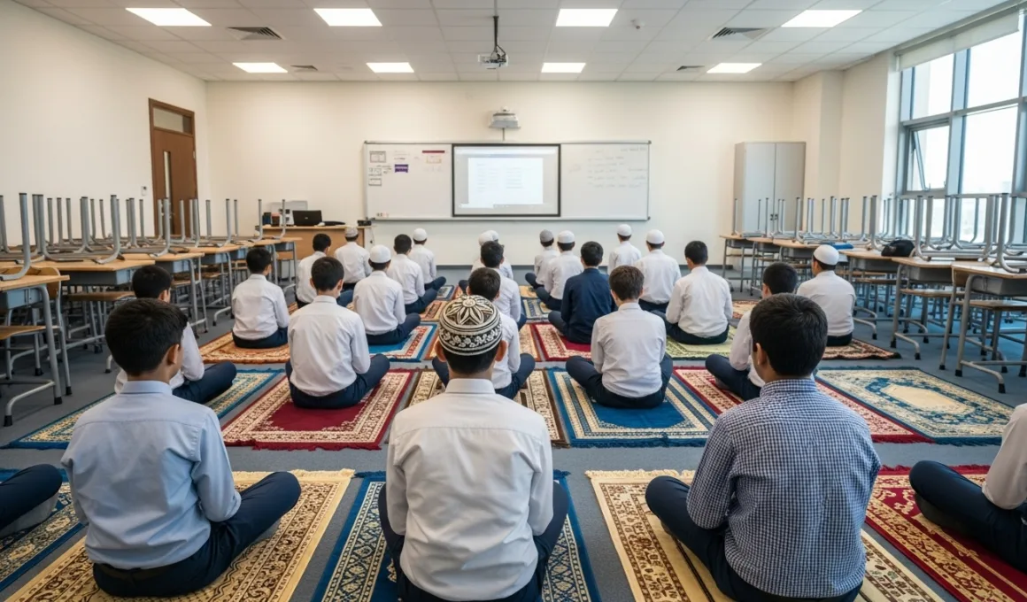 school kids praying duhur dubai