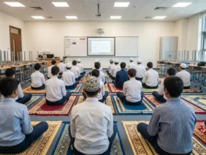 school kids praying duhur dubai