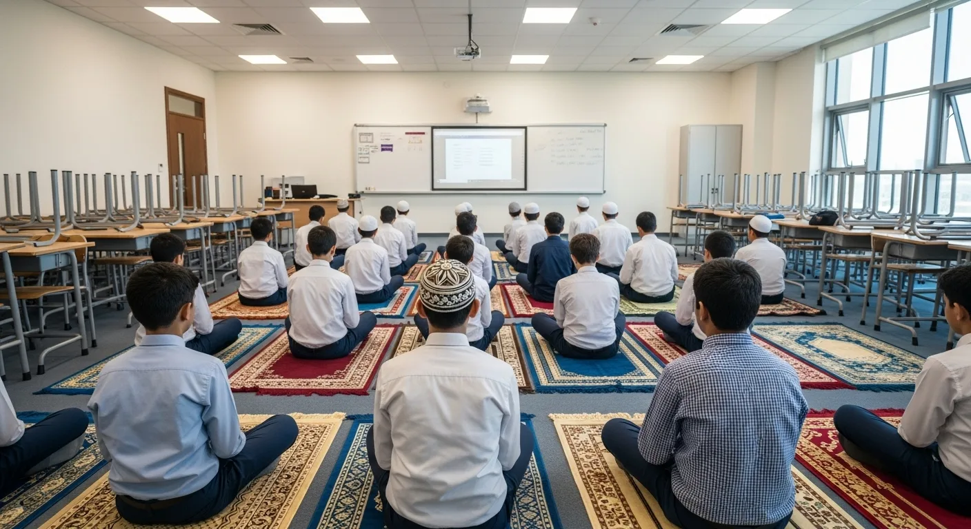 school kids praying duhur dubai