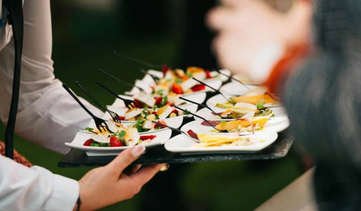 catering event with gourmet appetizers on tray
