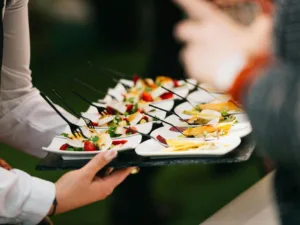 catering event with gourmet appetizers on tray
