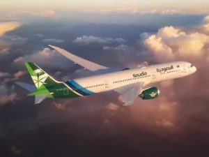 Saudia plane in the sky