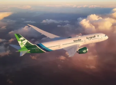 Saudia plane in the sky