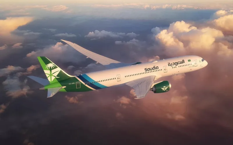 Saudia plane in the sky