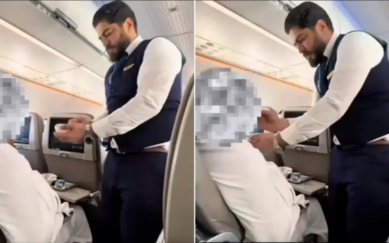 Flight Attendant Feeds Umrah Passenger With Parkinson's Disease