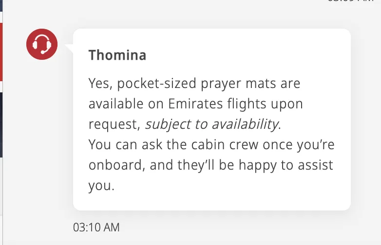 Pocket prayers mats on Emirates