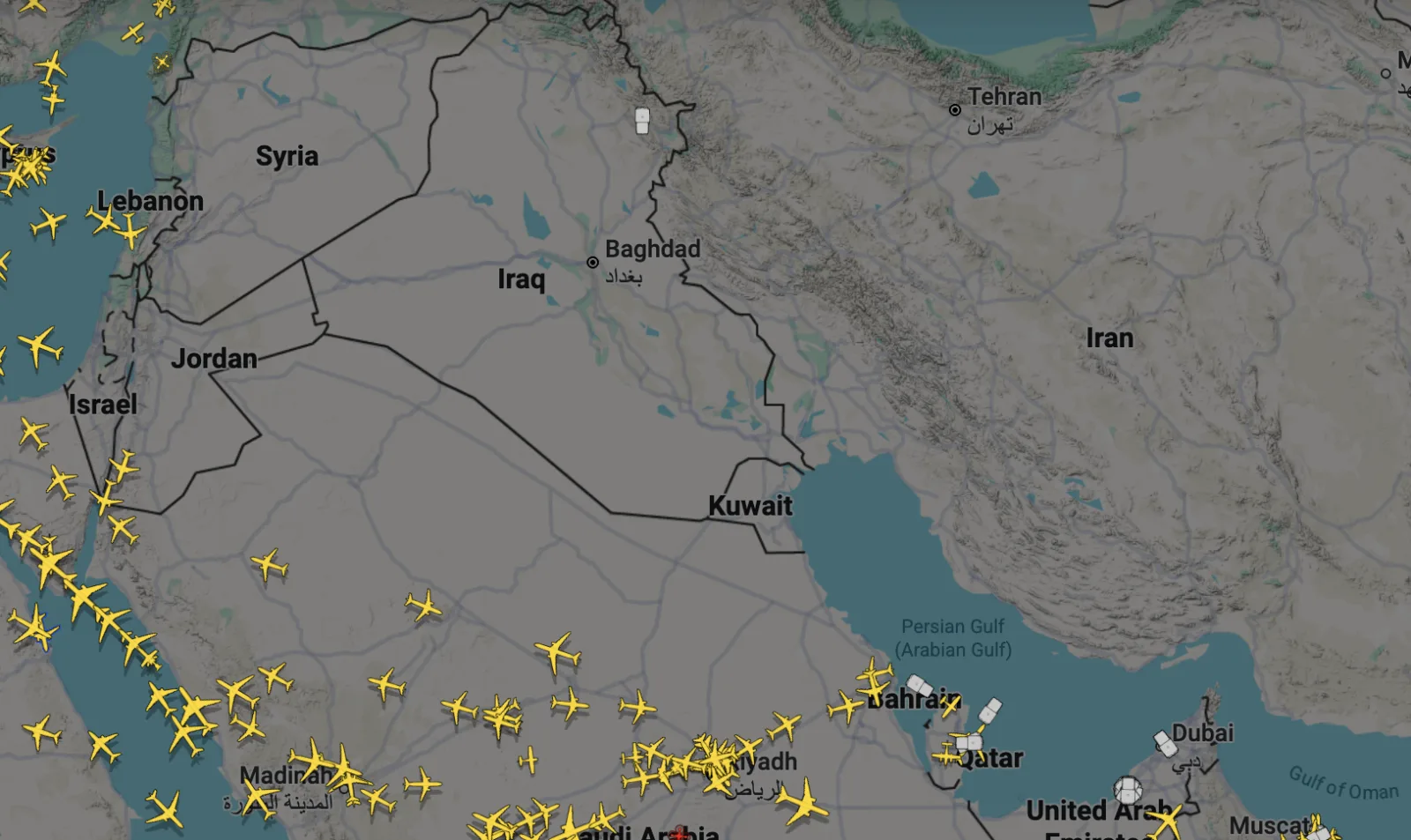 flight radar after 28 feb iran attacks