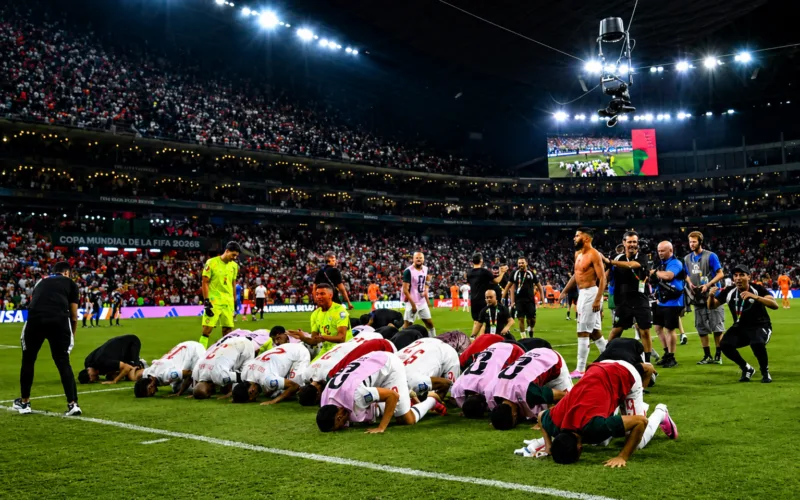 Team Morocco Perform Sujood After Beating the Netherlands at the 2026 FIFA World Cup