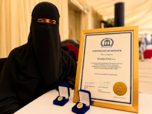 Khadija Patel received her award in a niqab