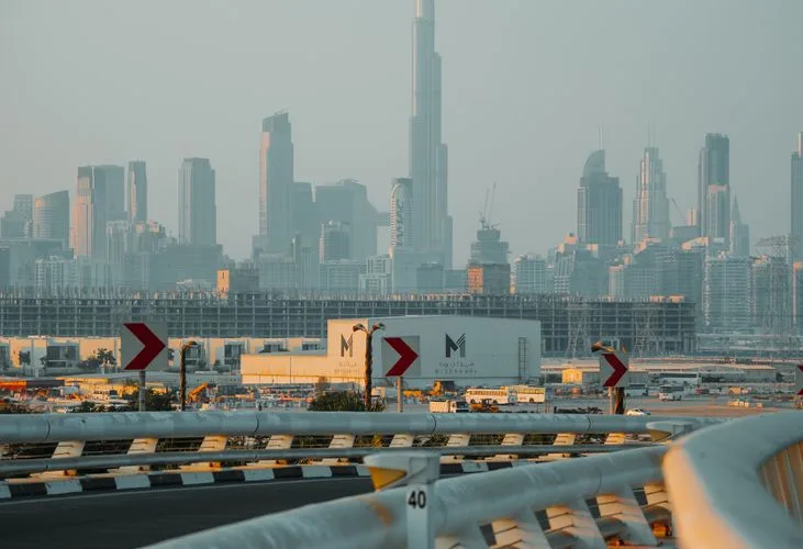 majestic view of burj khalifa from dubai road