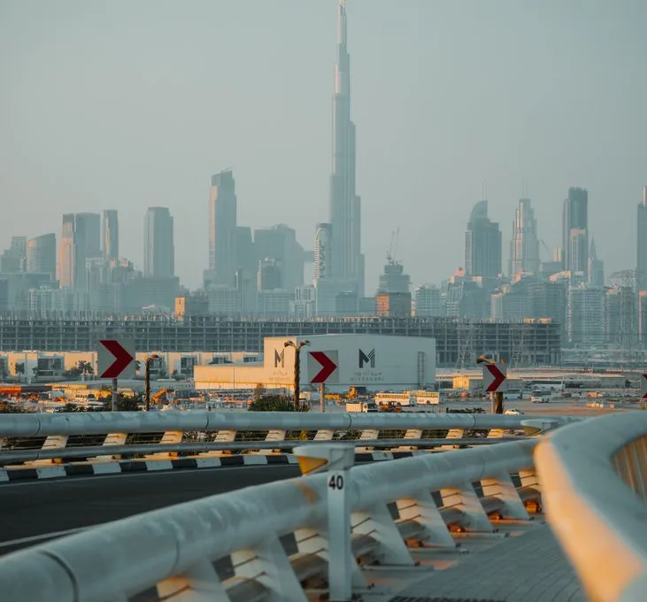 majestic view of burj khalifa from dubai road
