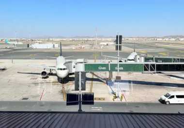 airplane at jeddah airport terminal gate