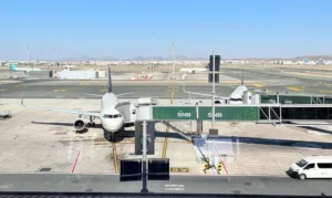 airplane at jeddah airport terminal gate