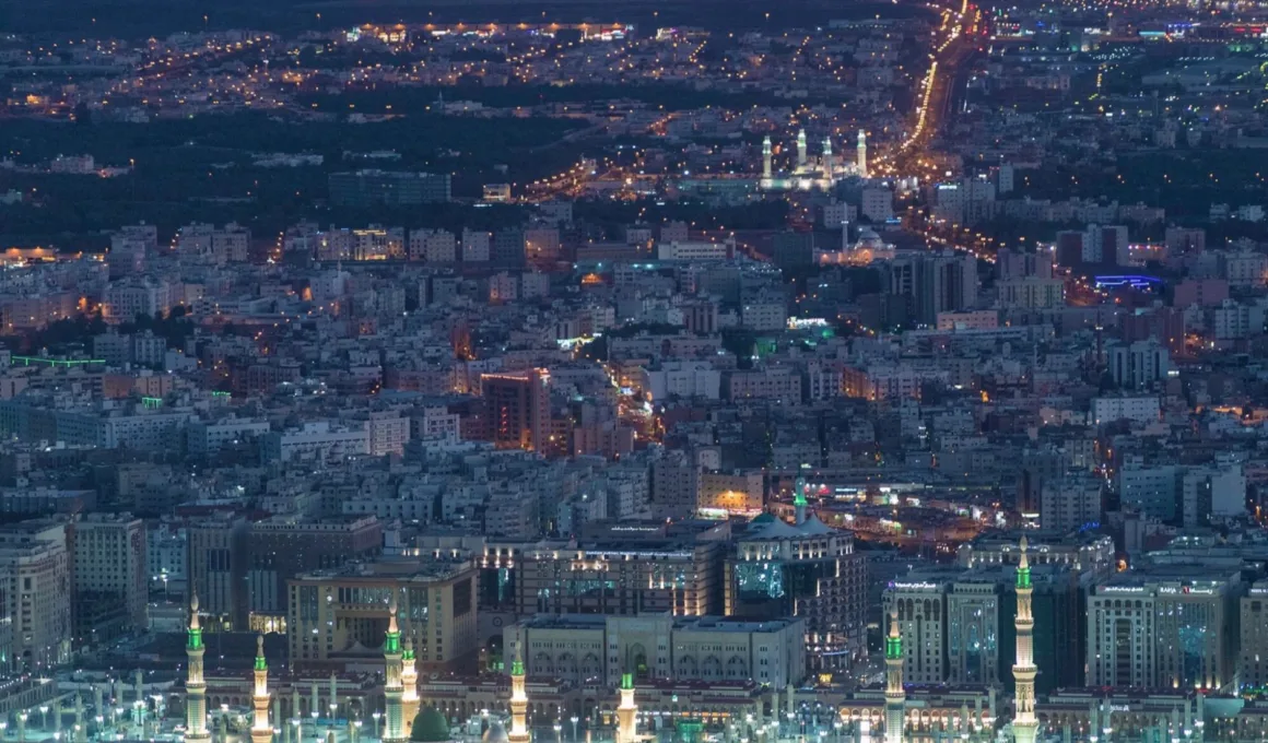 night city illuminated with bright lights