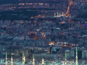 night city illuminated with bright lights