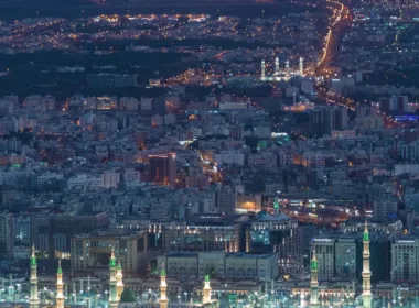 night city illuminated with bright lights