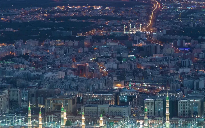 night city illuminated with bright lights